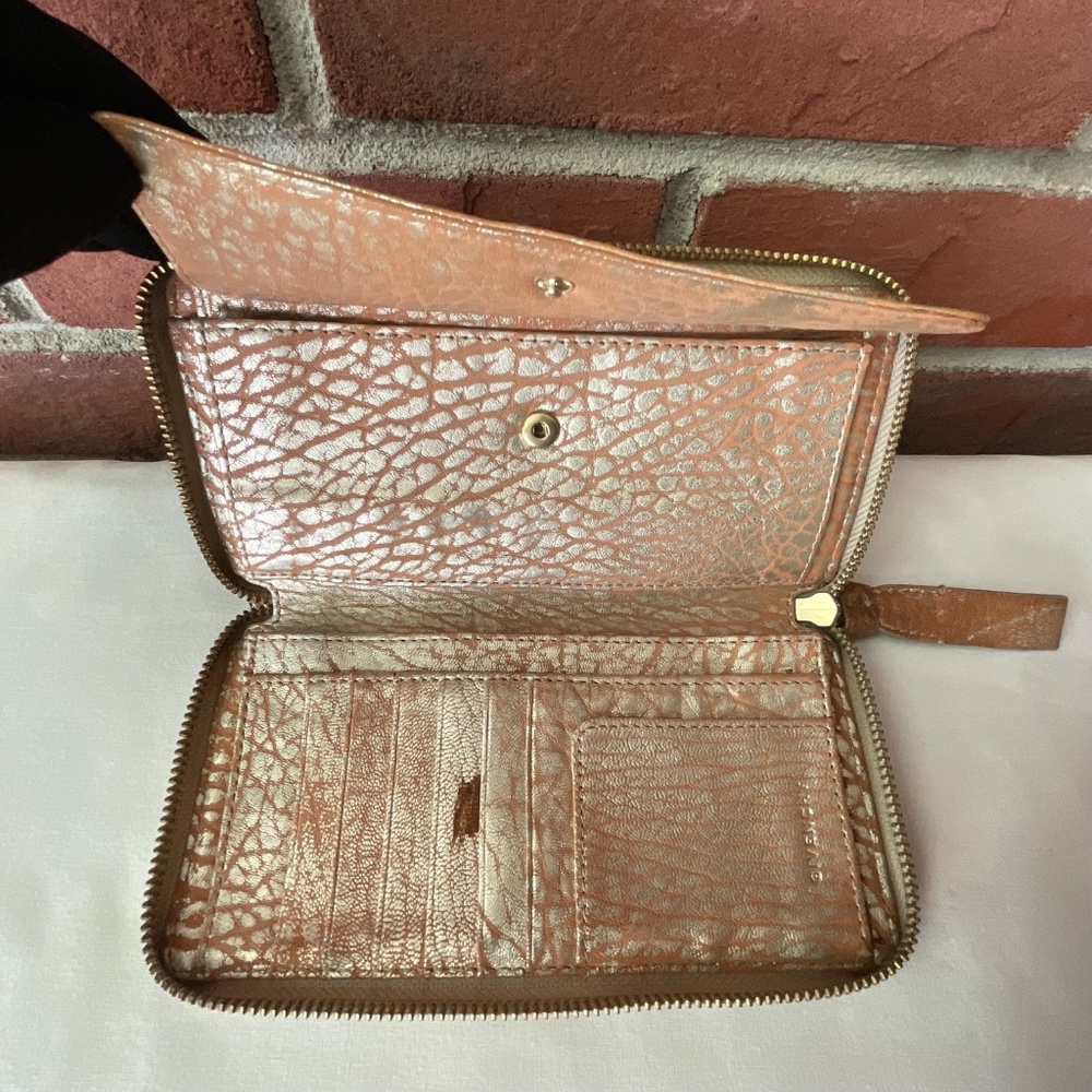Givenchy ST1029 Zip Around Tan-Silver Leather Wallet Logo - Picture 12 of 16